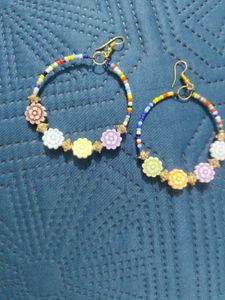 Boho Beaded Flower Hoop Earrings