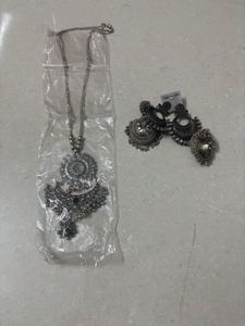 Antique Jhumka &amp; Long Chain Set