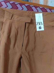 Women High Rise Flared Parallel Brown Trousers
