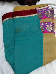 Elegant Teal & Gold Saree