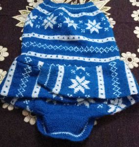 Hand-Knitted Blue and White Sweater