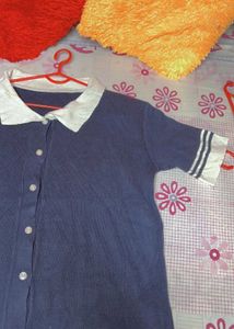 Korean Long Style Top Half Sleeve And Koller Blue