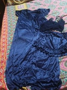 Navy Satin Nightsuit Set