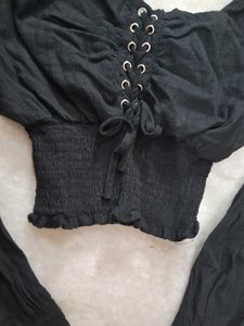Femme  Black Lace-Up Crop Top