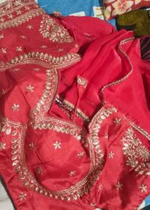 Red Saree with Embellished Blouse