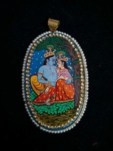 Radha Krishna Hand Painted Semi Precious Pendant