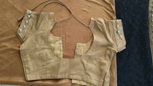 Golden And Black Party Wear Sari With Stitch Blous