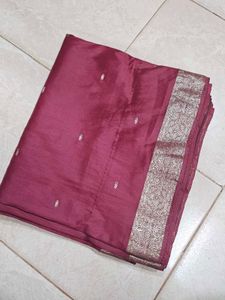 Elegant burgundy Saree with silver border
