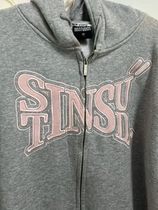 vintage Grey Zip-Up Graphic Hoodie