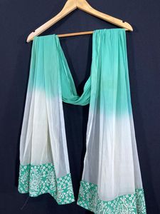 Women White And Green Dupatta With Printed Border