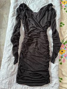 Black Off-Shoulder Sparkle Mini Dress