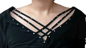 Black V-Neck Embellished Top