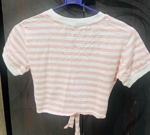 Shein Pink Striped Crop Top