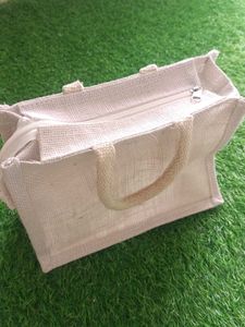 Burlap Tote Bag with Lace Detail