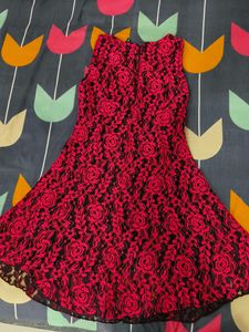 Hot Pink Lace Fit &amp; Flare Dress