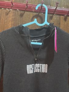 Black Ribbed &#34;REFLECTION&#34; Quarter-Zip Top | S🖤