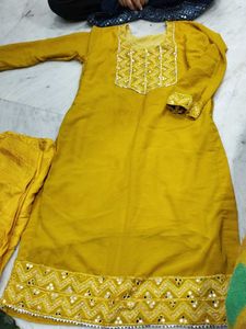 Haldi Ceremony Mirror Work Suit With Nose Stud