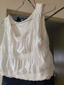 White  &amp; Navy Stiched Top