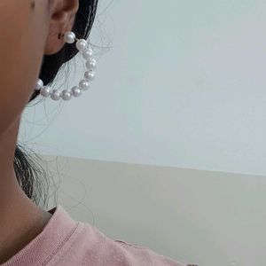 White Pearl Hoop Earrings.