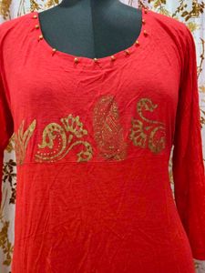 Red Embroidered Kurta