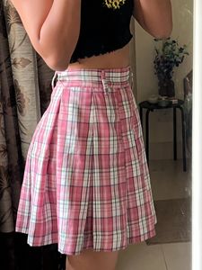 Plaid Pink Pleated Skirt