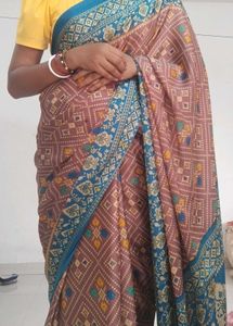 Elegant Blue &amp; Brown Saree