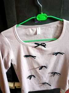 Ribbed Long Sleeve Top with Bows