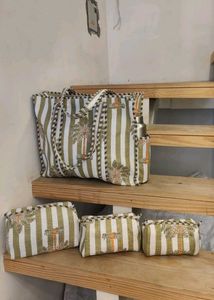 Floral Tote Bag with Pouches