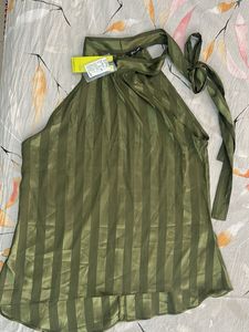 Olive Striped Halter Top