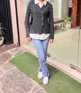 UNIQLO Double-Breasted Knit Blazer Type Sweater