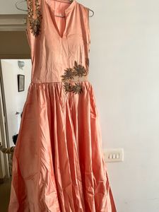 Peach Color Organza Tissue Gown with Smart Work