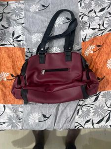 Burgundy &amp; Black Quilted Satchel