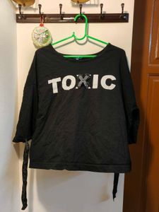 Black &#34;Toxic&#34; Top with Sleeve Ties