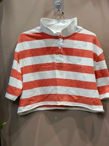 Striped Crop Polo Top