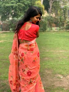 New Peach Color Organza Saree
