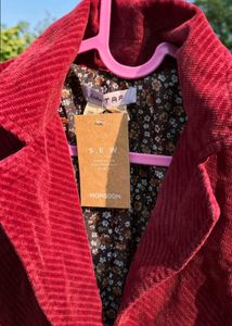 Zara TRF Premium Red Corduroy Blazer for Women