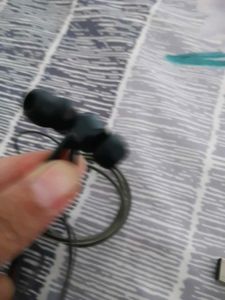 two earphones with mic and a data cable