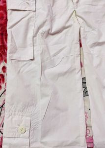 White Cargo Pants for Women - Relaxed Fit