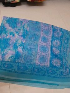 Deep Sky Blue Saree Good Condition