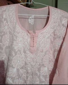 Elegant Peachy Pink Chikenkari Kurta