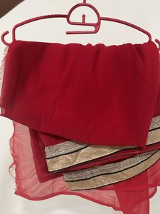 Red Sari with Gold Border