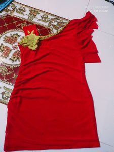 Bodycone Red Partywear Dress With Stracheble