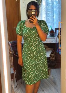 Green Puff Sleeve Dress