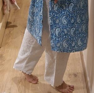White Chikankari Narrow Plazzo Pants