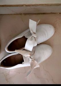 Women's White Casual Shoes With Bow Tie Cute Trend