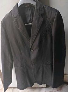 Embroidered Detail Dark Black Blazer