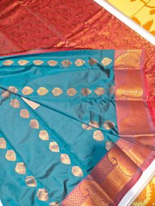 Elegant Teal &amp; Red Saree