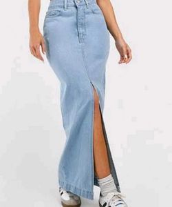 Denim Slit Maxi Skirt