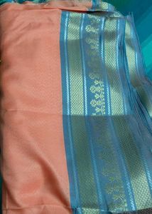 Peach Saree with Woven Floral Border