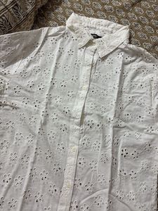 White Eyelet Button-Down Shirt